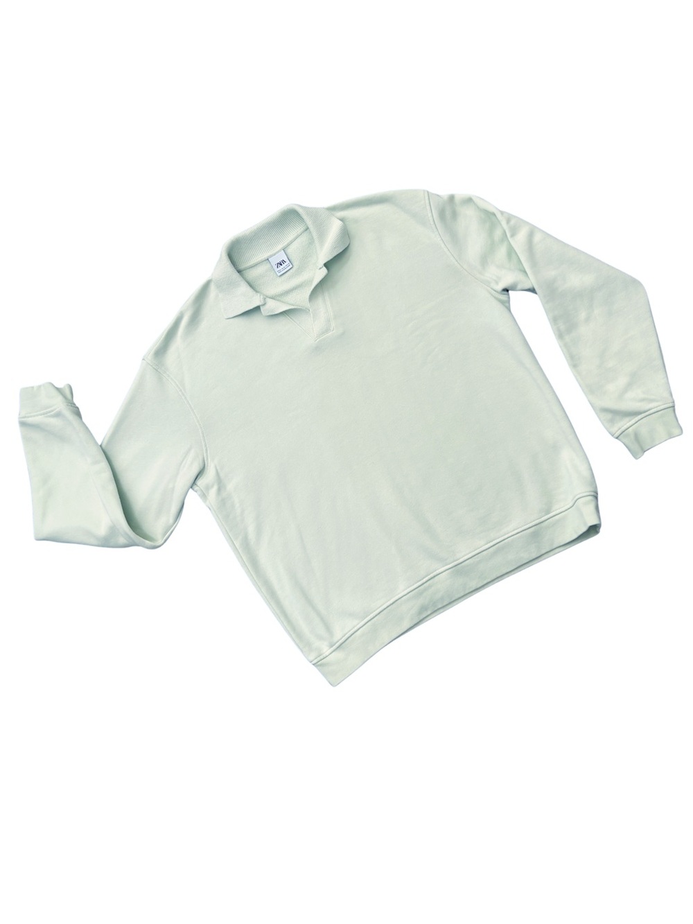 Zara Men's Mint Green Crewneck Polo Sweatshirt
